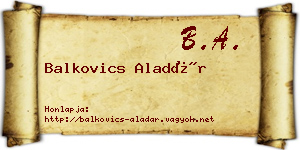 Balkovics Aladár névjegykártya